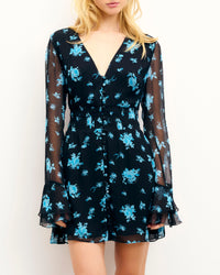 Lina short dress with long sleeves - Midnight Bouquet