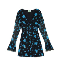 Lina short dress with long sleeves - Midnight Bouquet