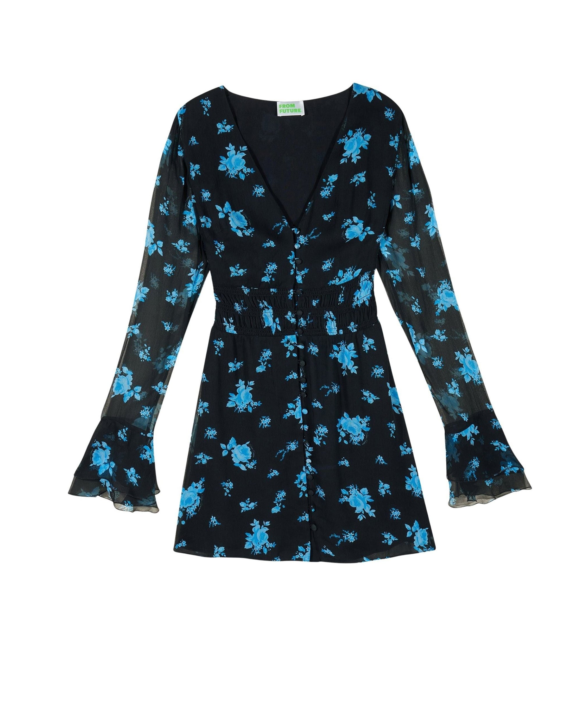 Lina short dress with long sleeves - Midnight Bouquet