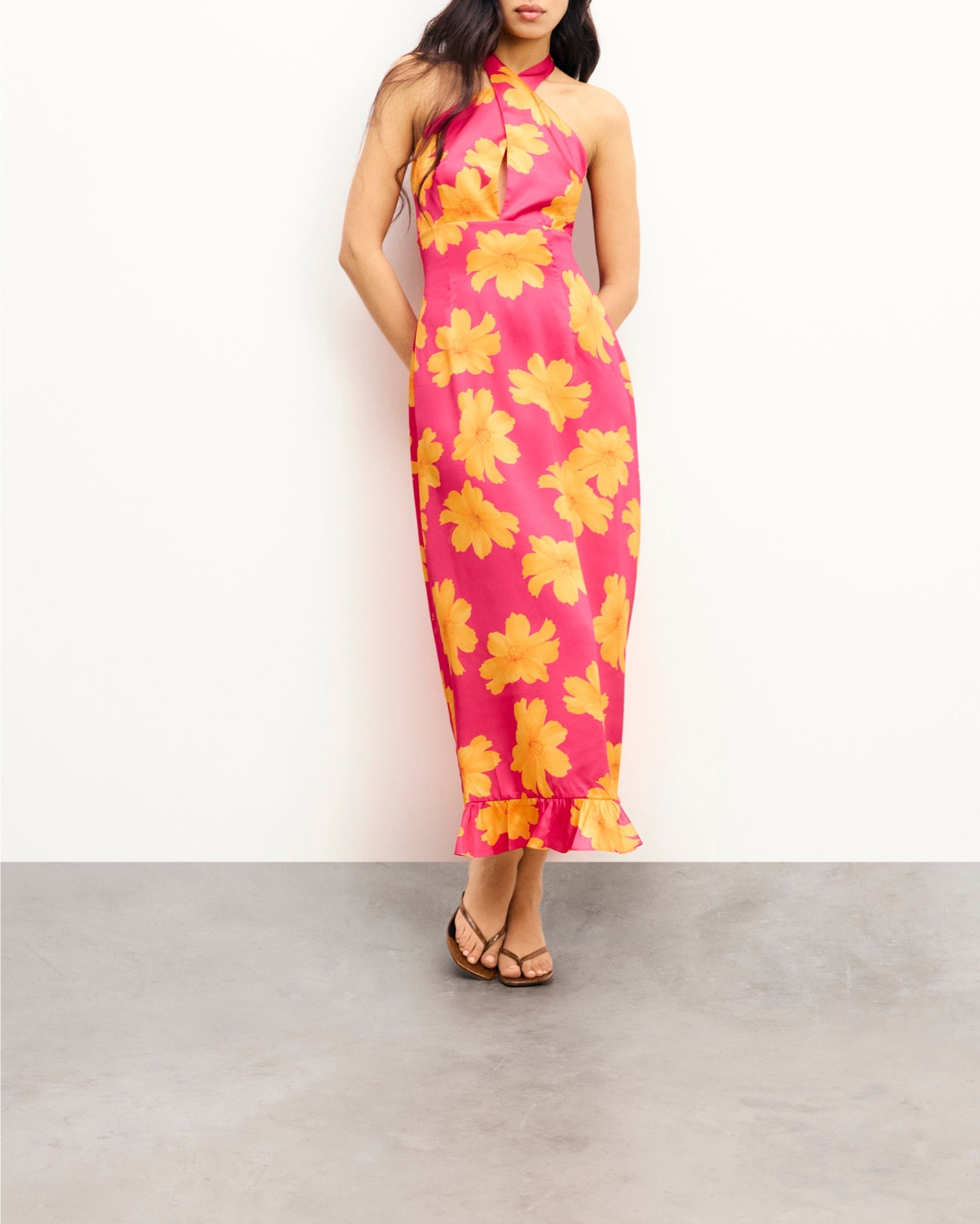 Robe longue dos nu Alma en soie - Floating Garden