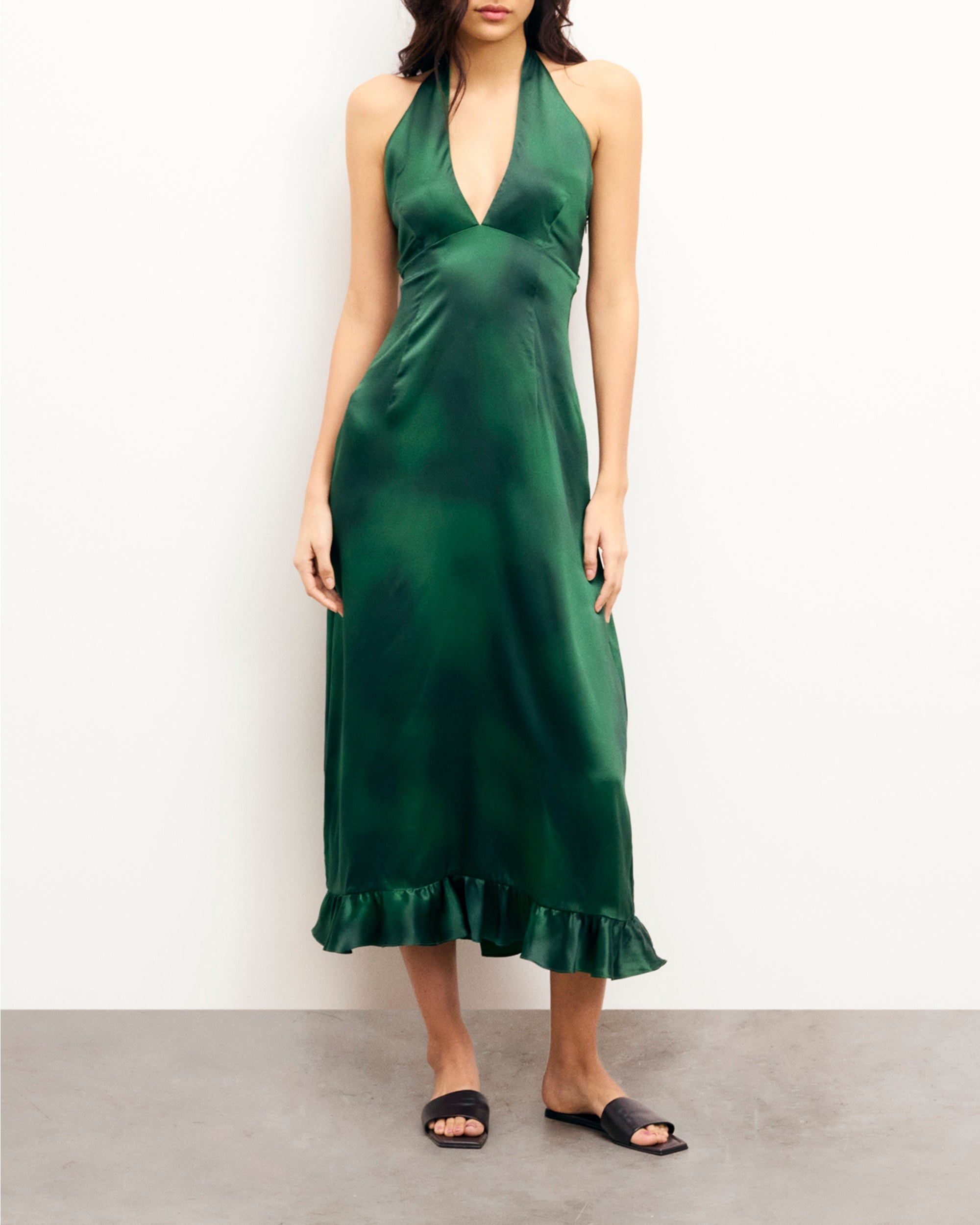 Robe longue dos nu Alma en soie - Blurry Garden