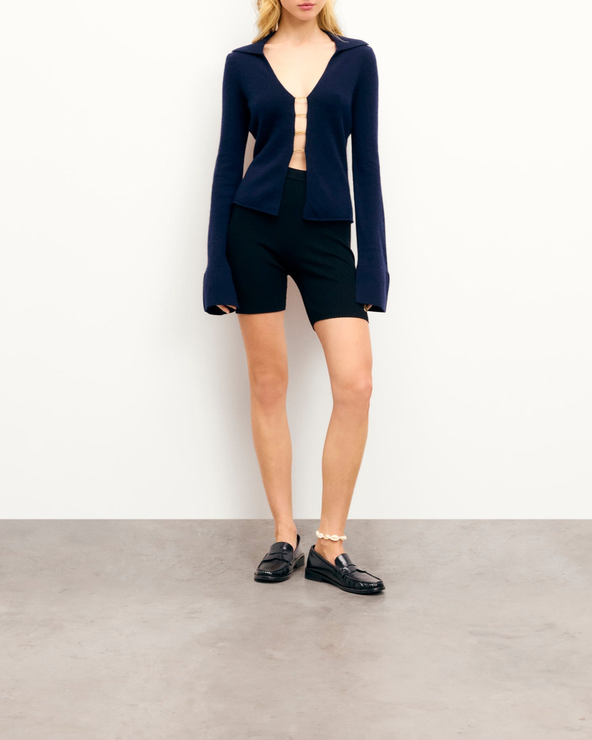 Pull à col polo Future en cachemire - Navy