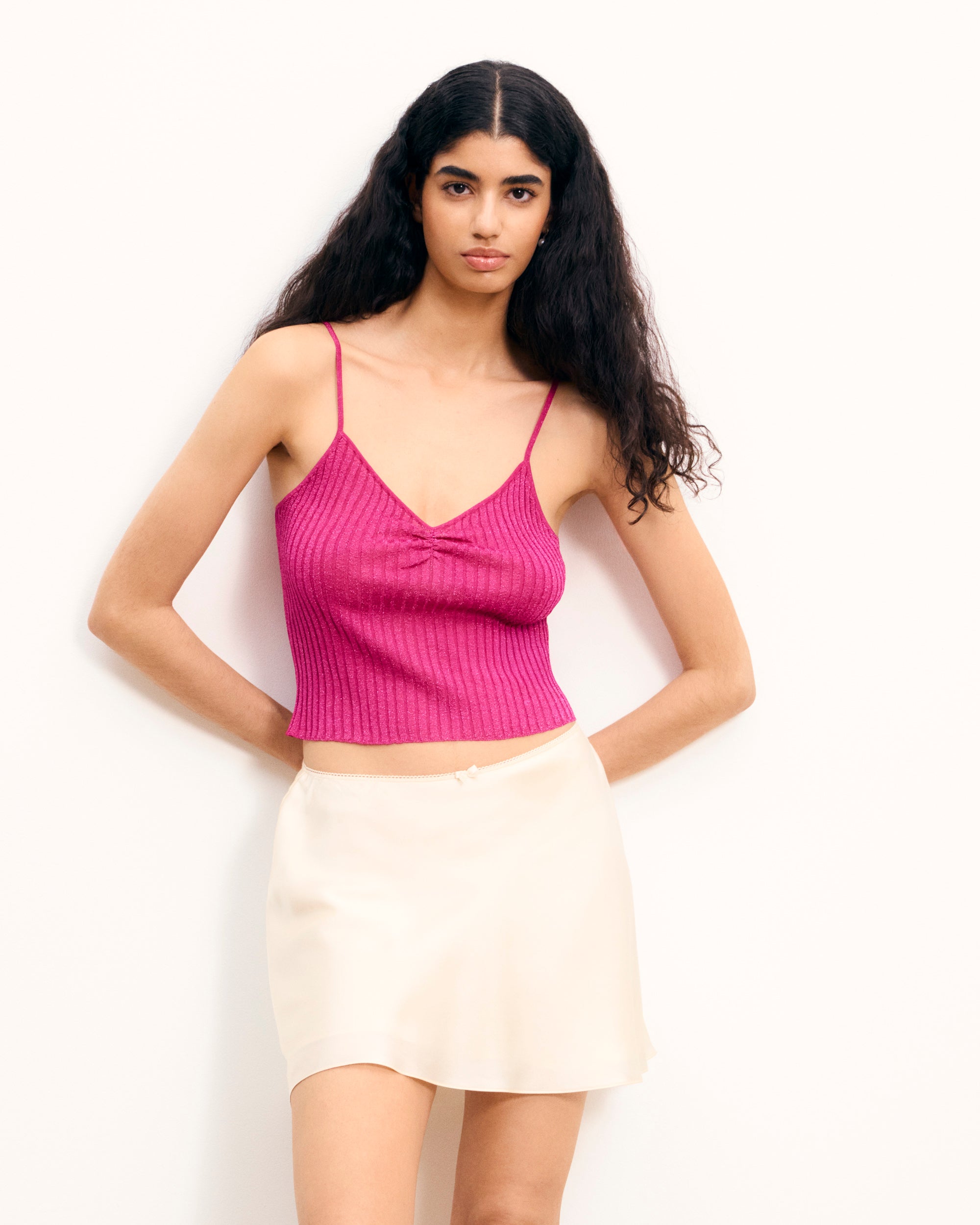 SHINY PINK / NEW / QTY : 23 / Top Bretelles Lurex - Shiny Pink