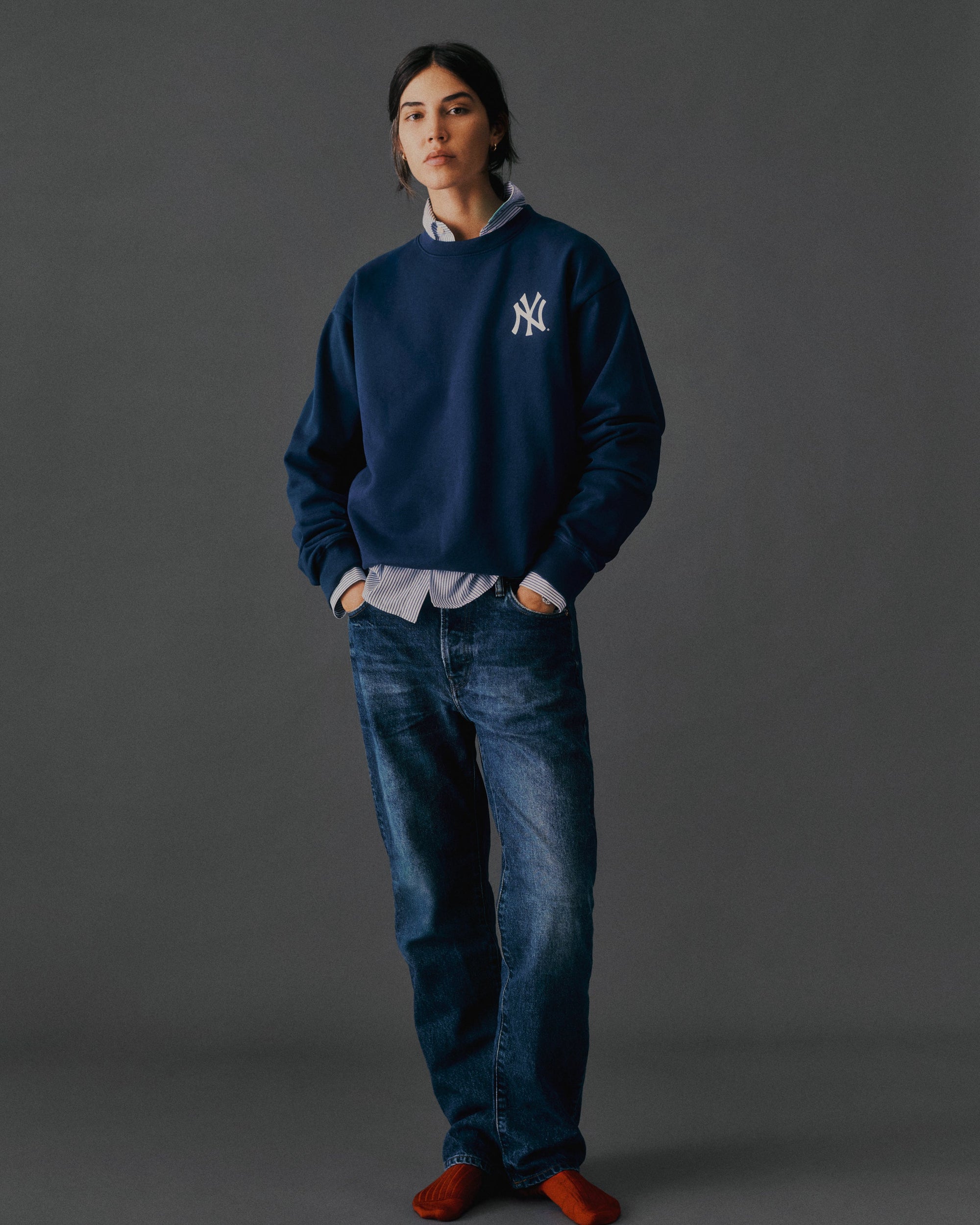 Pull à col rond Yankees Serif - Bleu marine/Blanc