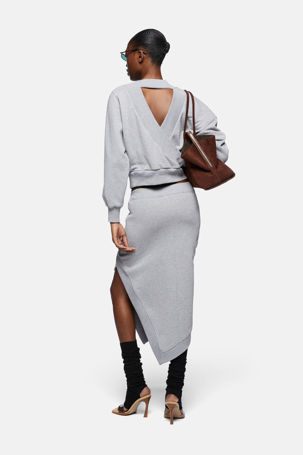 Midi skirt - Melange grey/beige