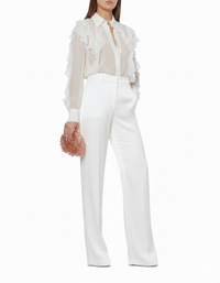 Pantalon taille haute à jambes larges en tissu fluide - White