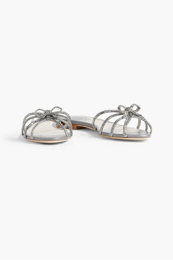 Sandales plates Caterina à strass en satin - Grigio & Light Crome