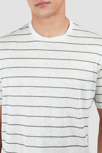 T-shirt rayé en lin - Blanc & Vert