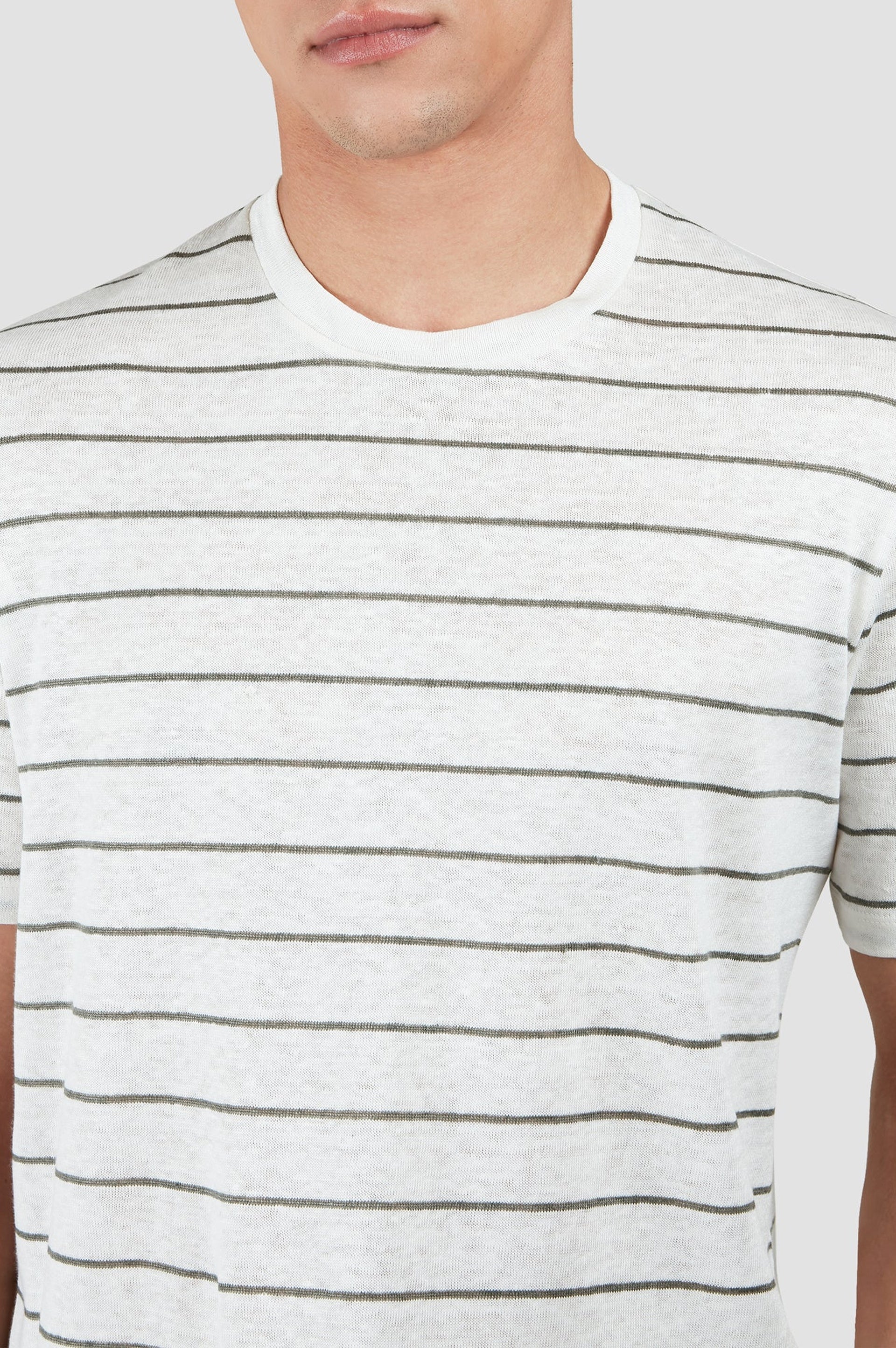 T-shirt rayé en lin - Blanc & Vert