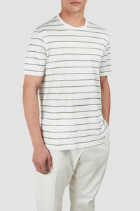 T-shirt rayé en lin - Blanc & Vert