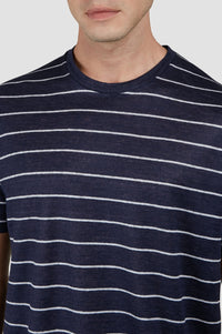 Striped linen T-shirt - Blue & white