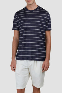 Striped linen T-shirt - Blue & white