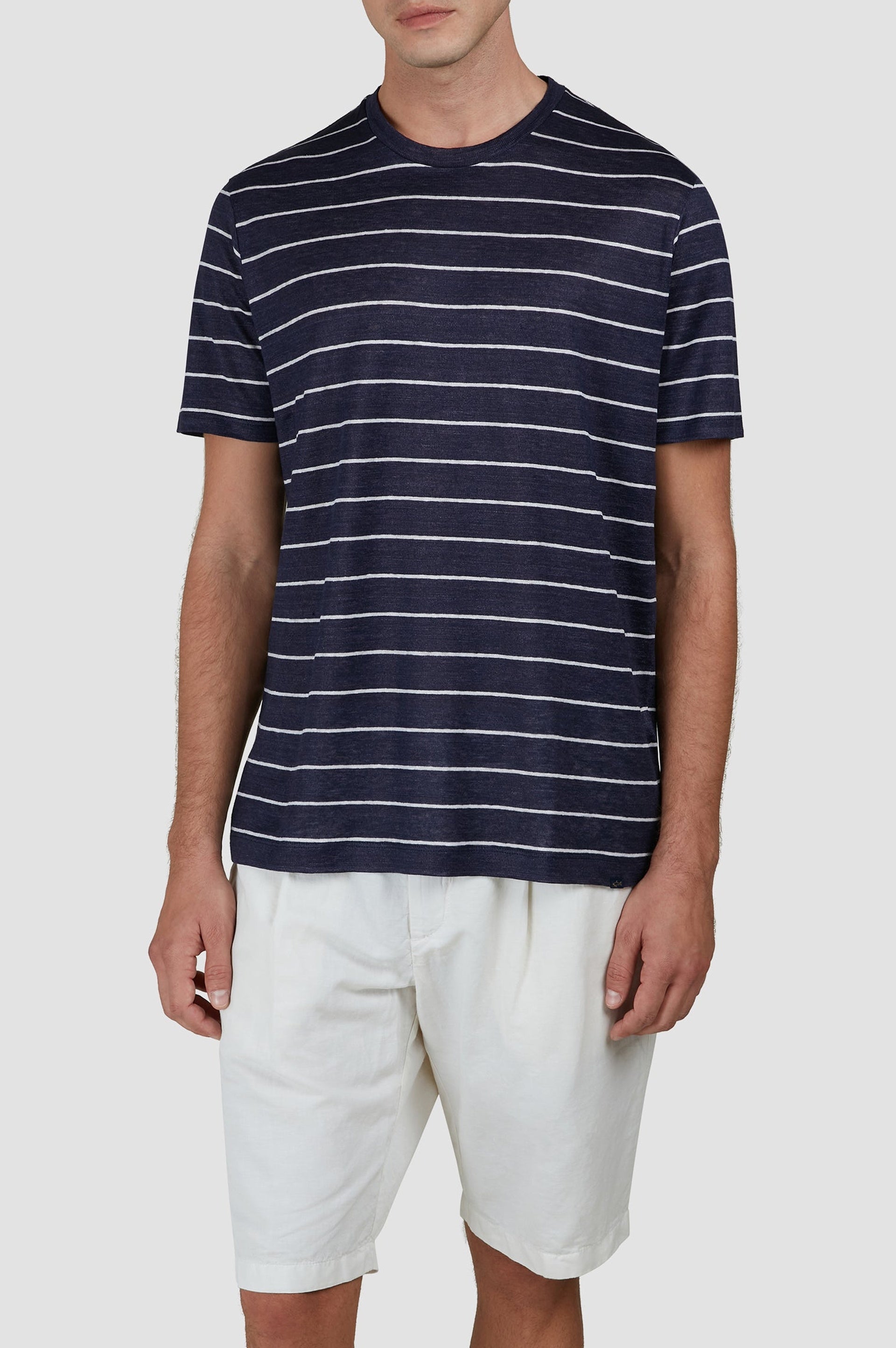 Striped linen T-shirt - Blue & white