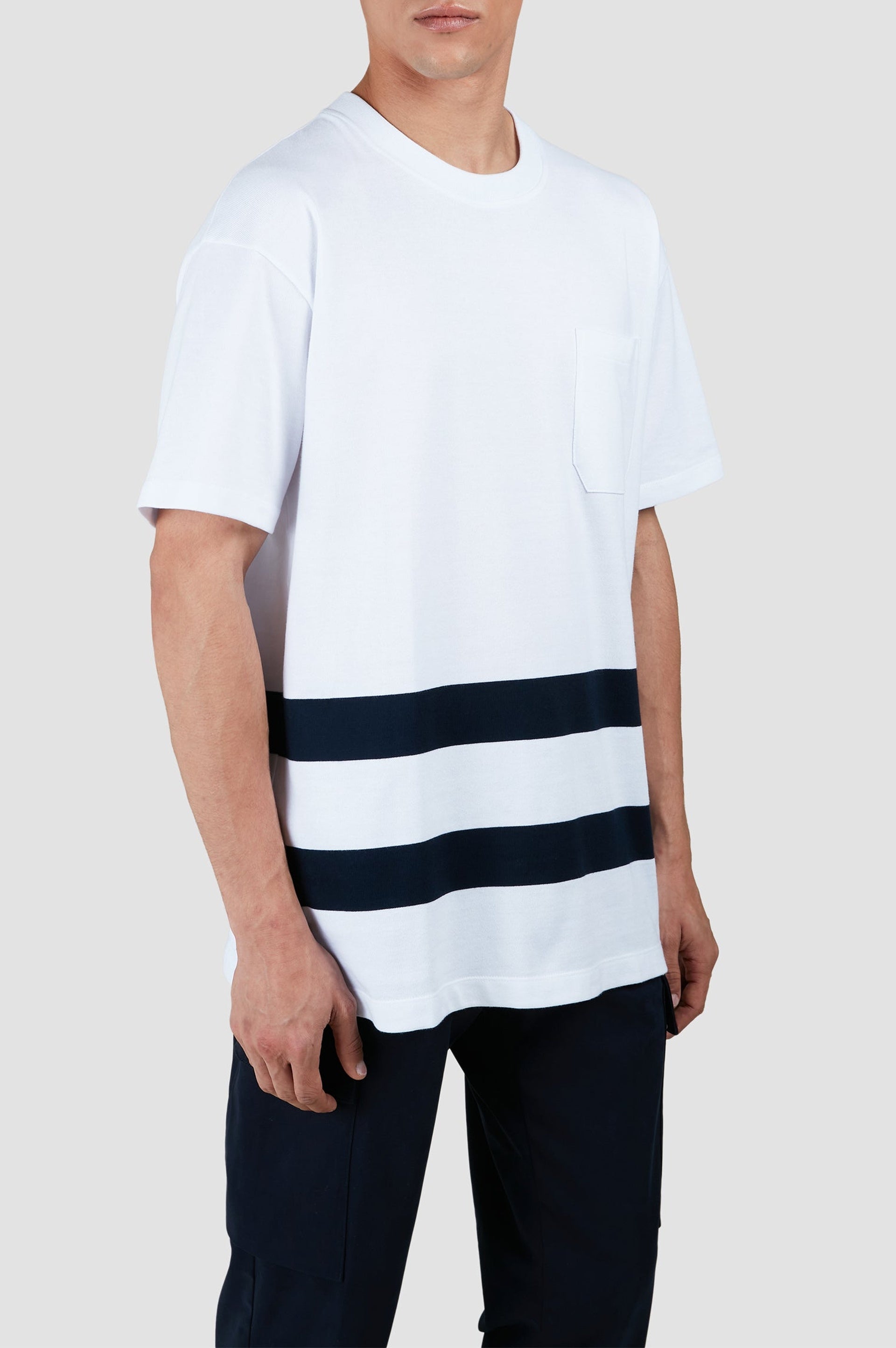 Double-striped T-shirt - White & blue