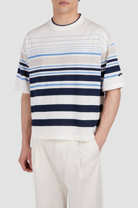 T-shirt à rayures - Blanc & bleu