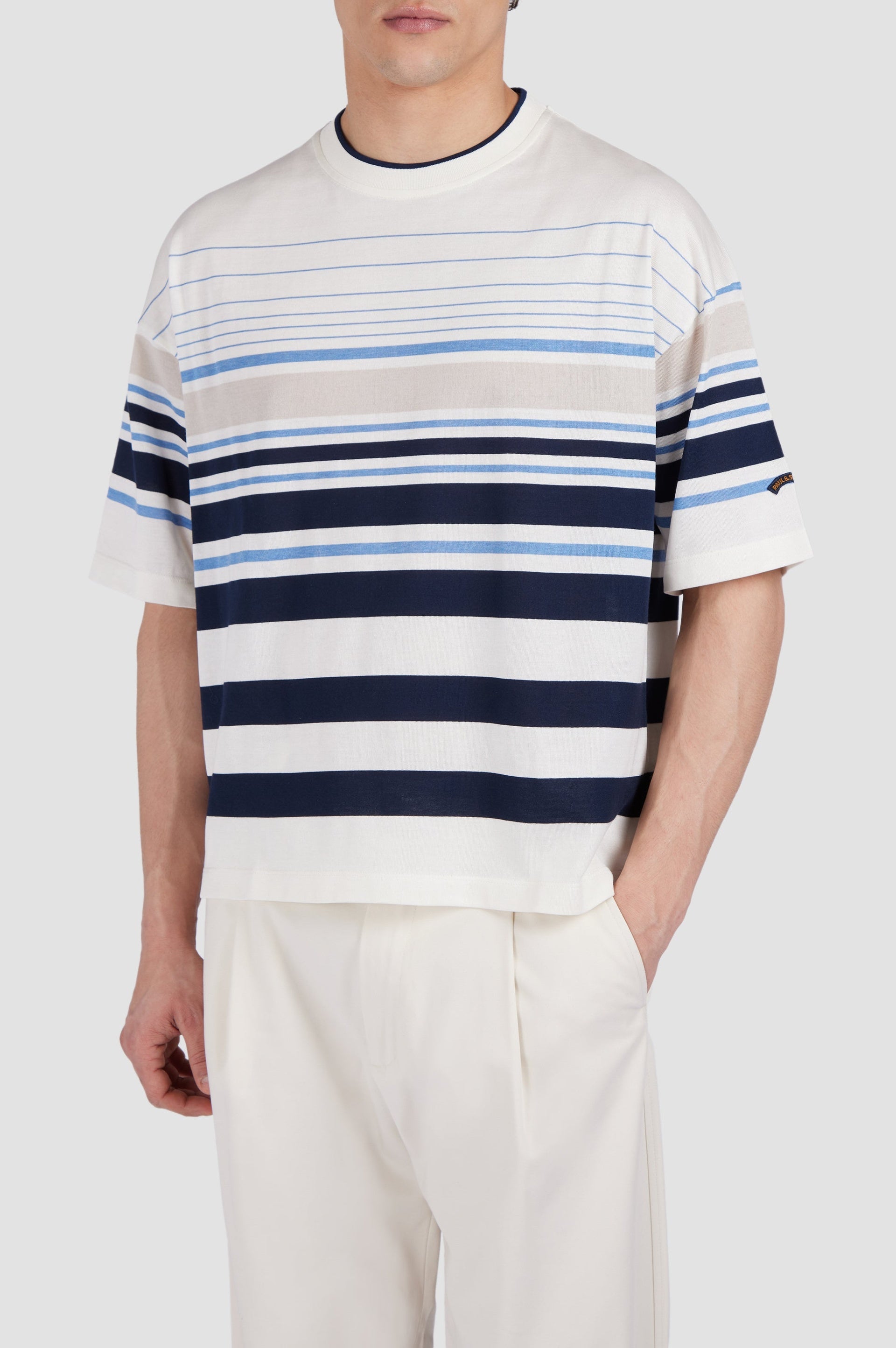 T-shirt à rayures - Blanc & bleu