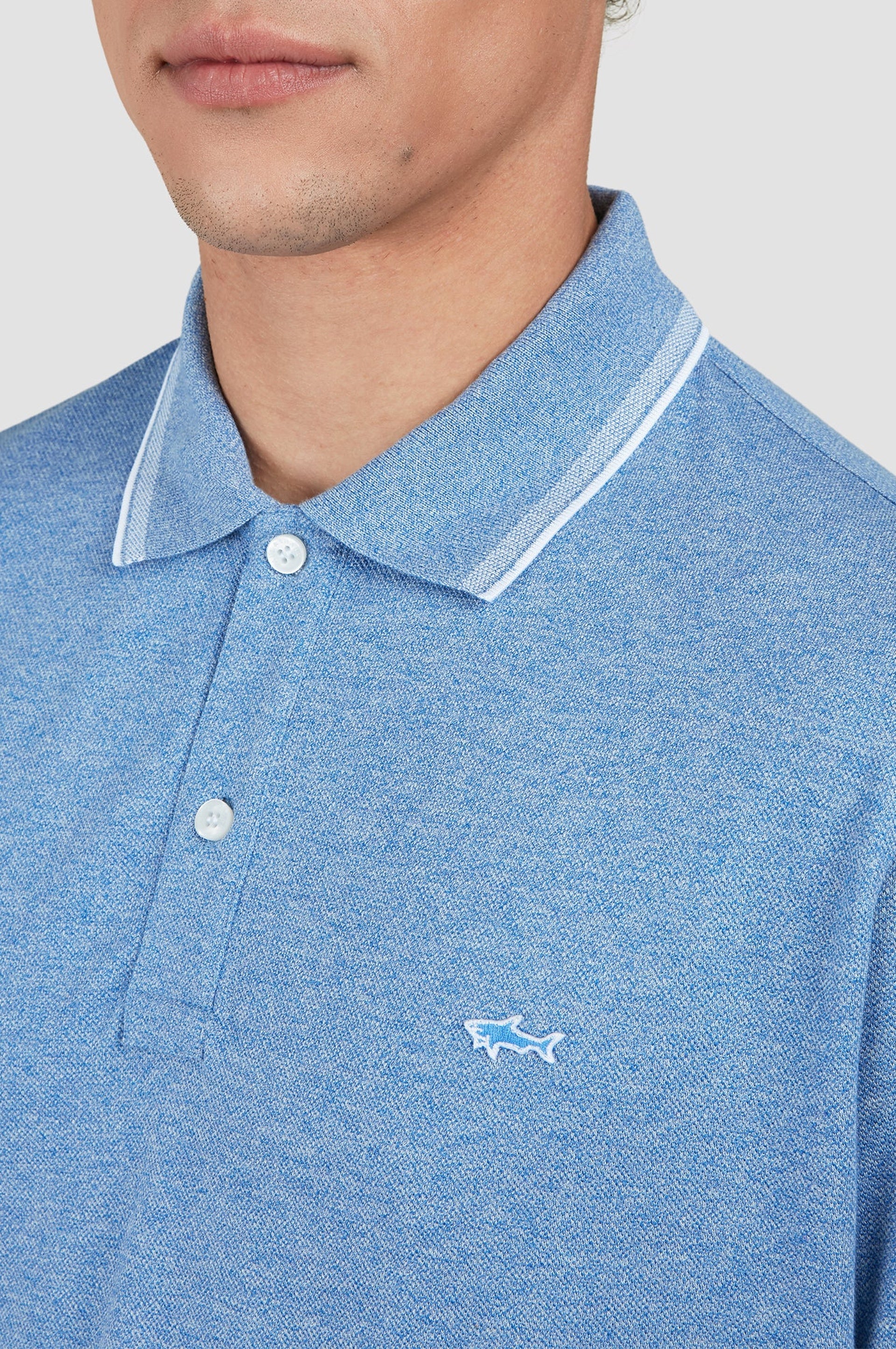 Button-up polo shirt with logo - Steel blue