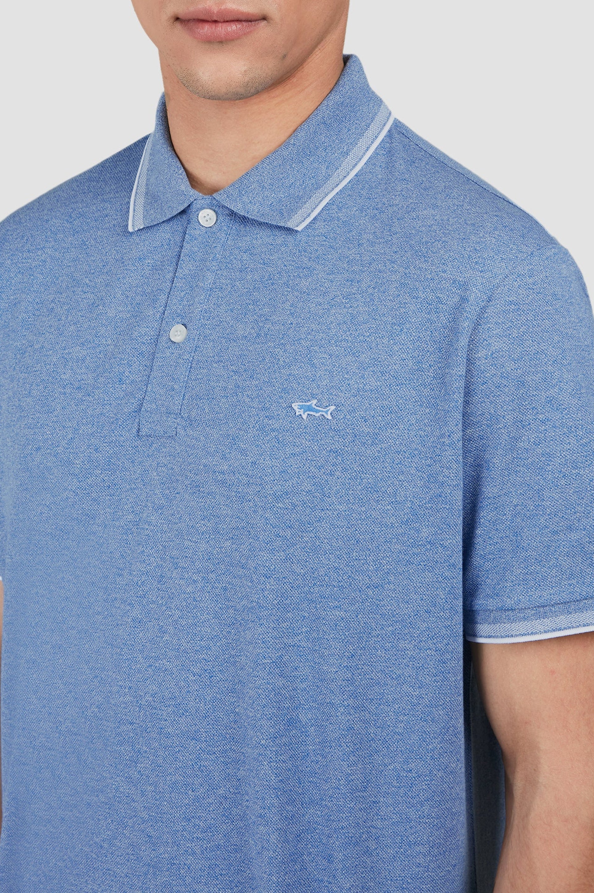 Button-up polo shirt with logo - Steel blue