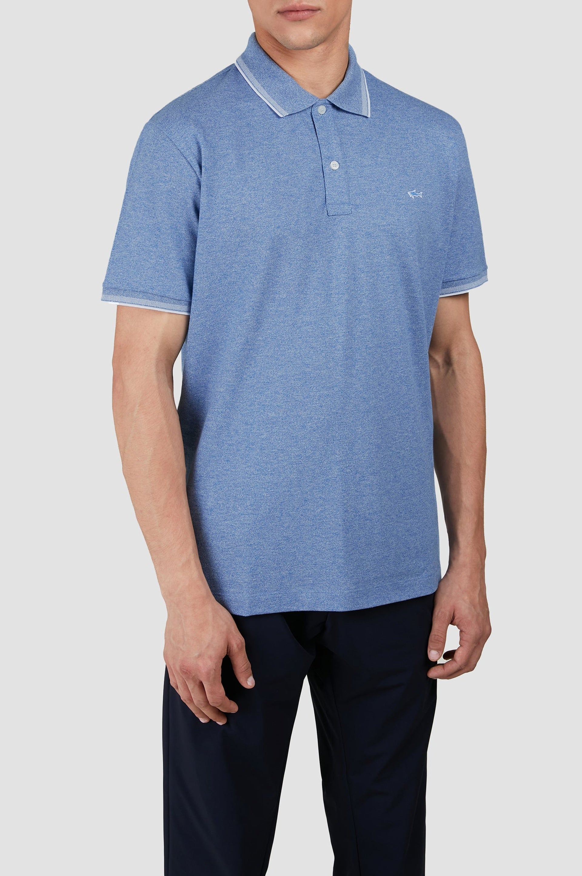 Button-up polo shirt with logo - Steel blue