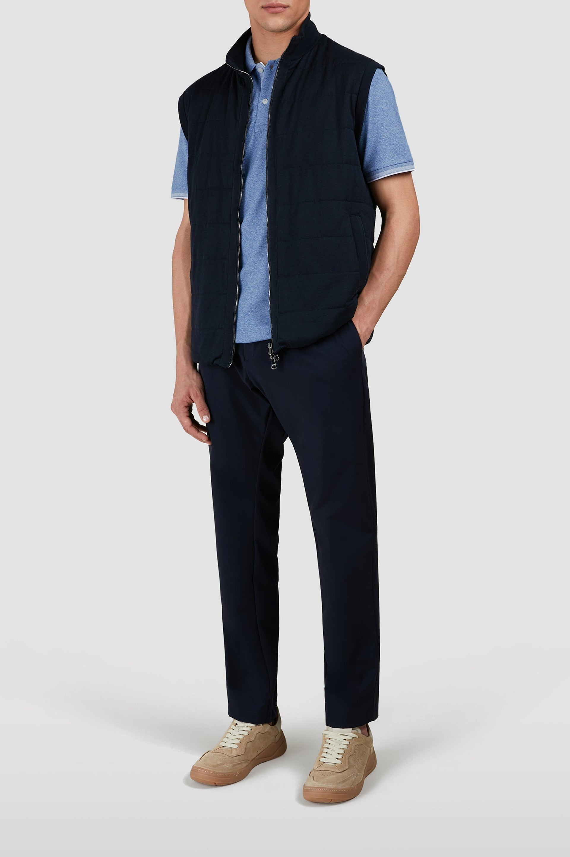 Button-up polo shirt with logo - Steel blue