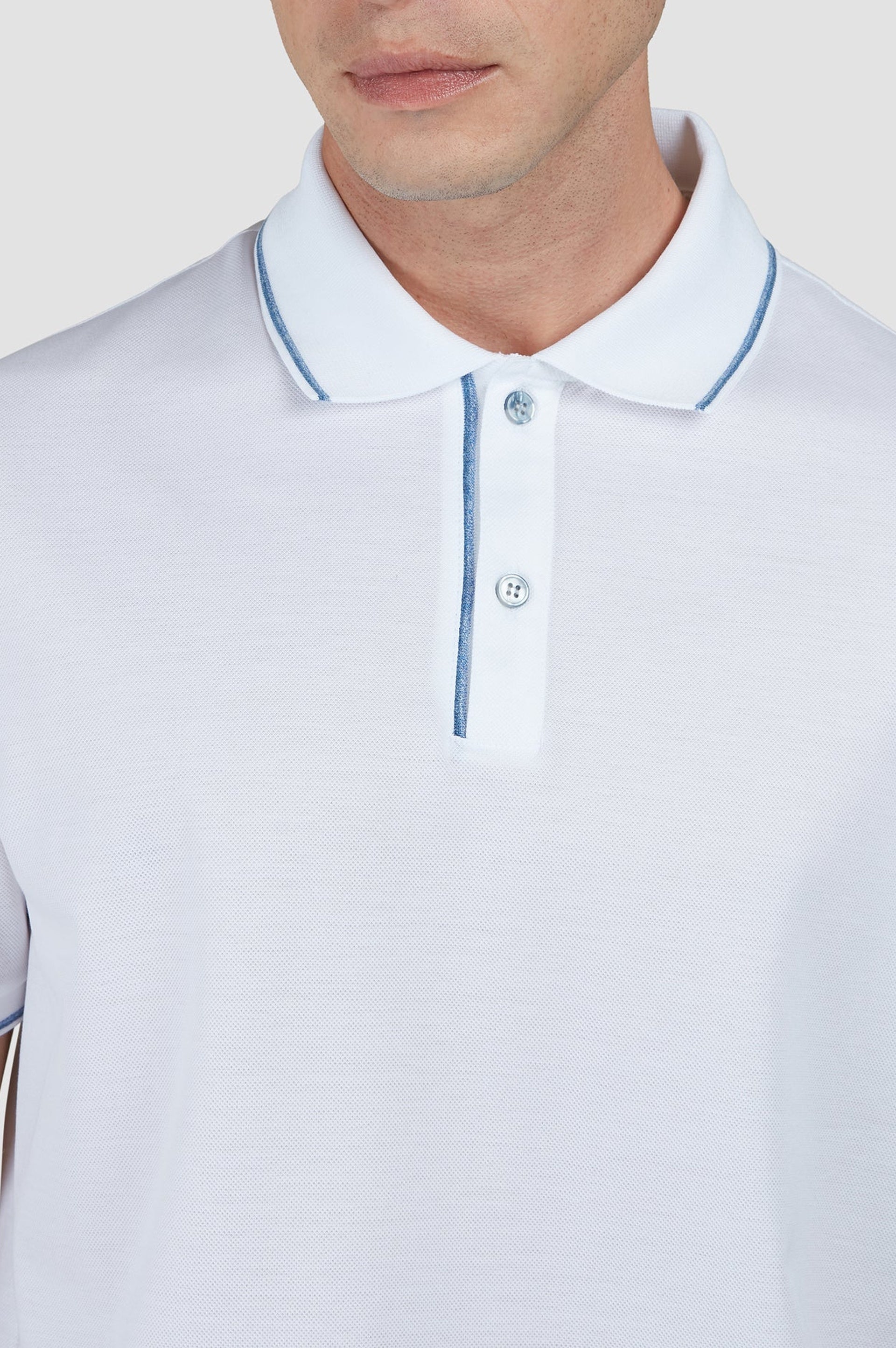 Polo boutonné à détails contrastés - Blanc