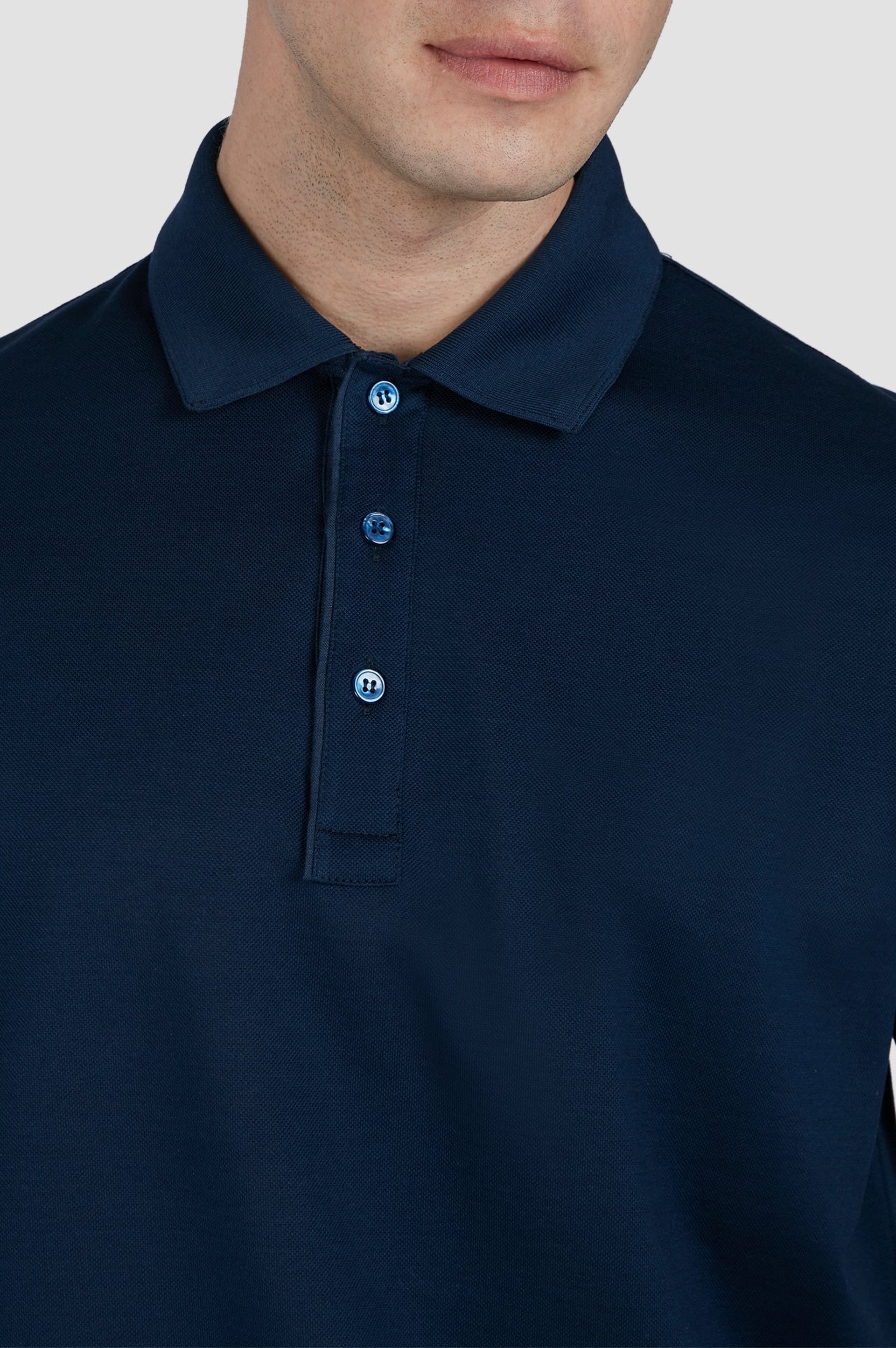 Button-down polo shirt - Blue chequered