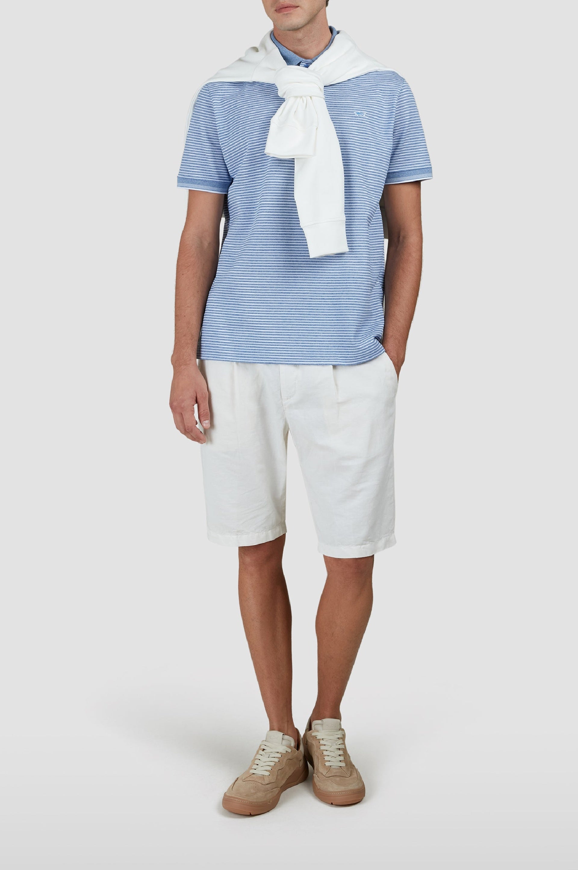 Striped polo shirt with logo - Aviator blue & white