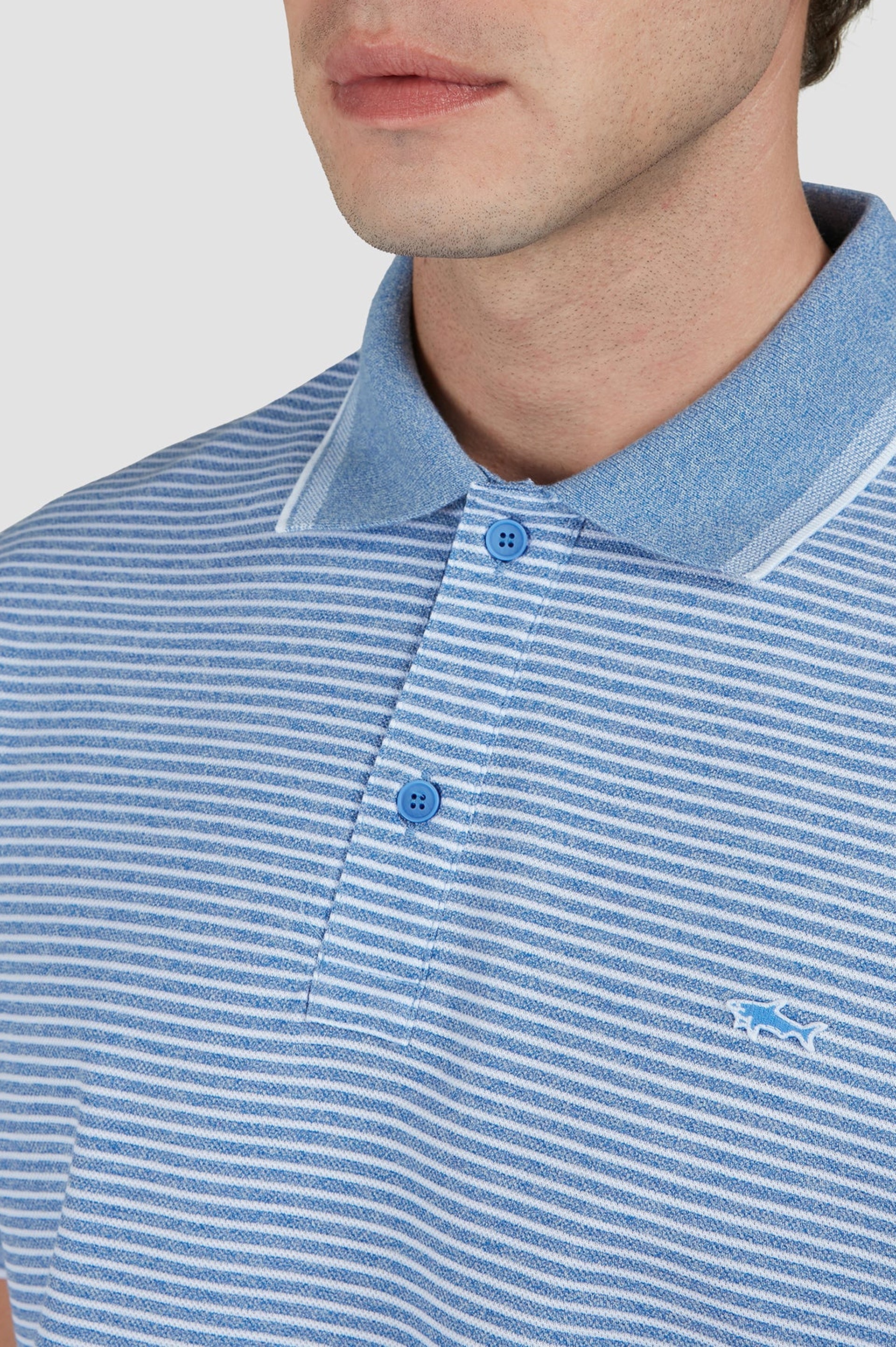 Striped polo shirt with logo - Aviator blue & white