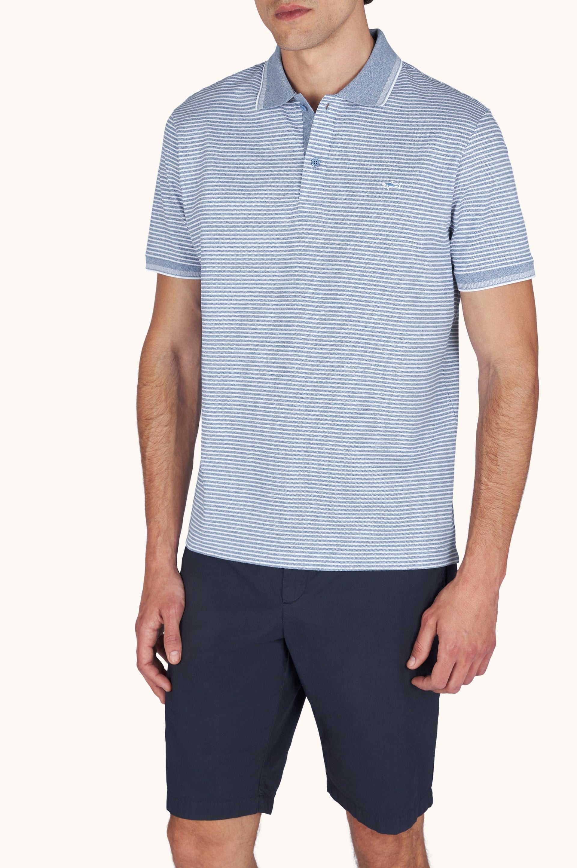 Striped polo shirt with logo - Aviator blue & white
