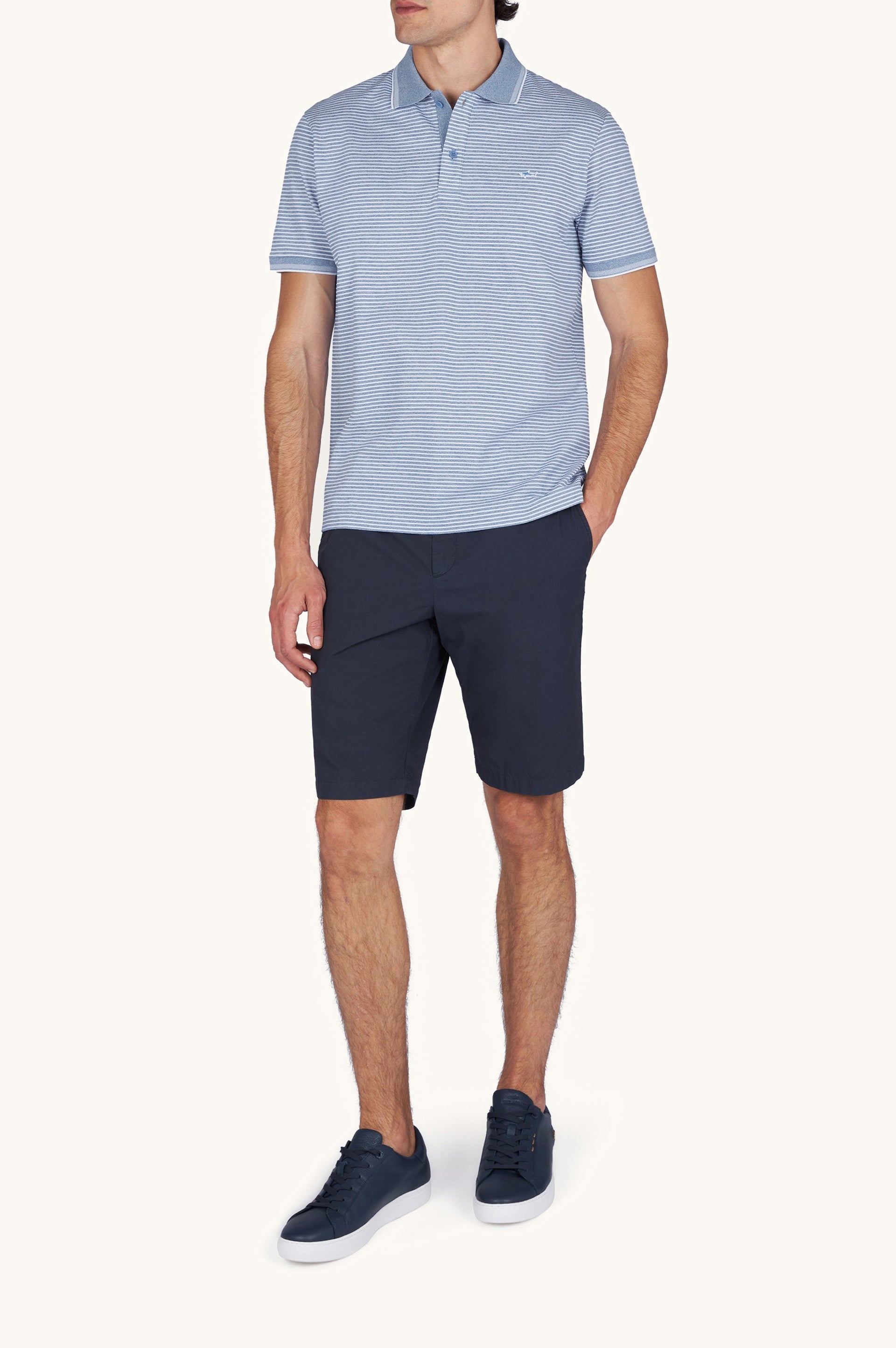 Striped polo shirt with logo - Aviator blue & white
