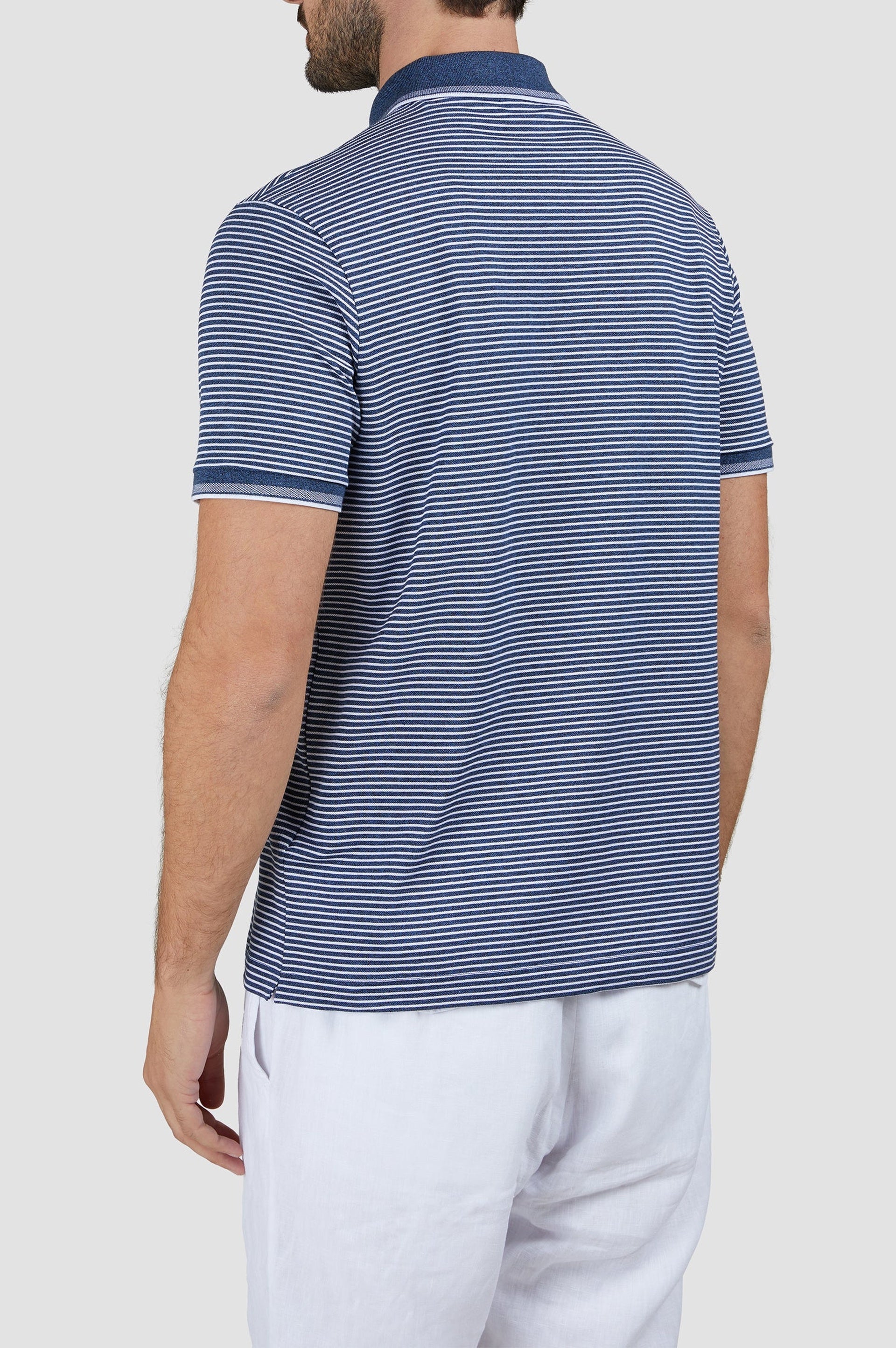 Striped button-up polo shirt - Blue & white