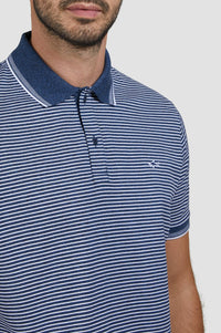 Striped button-up polo shirt - Blue & white