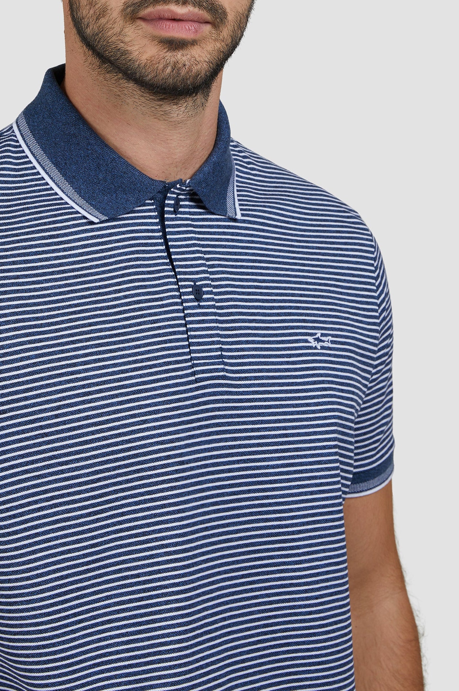 Striped button-up polo shirt - Blue & white