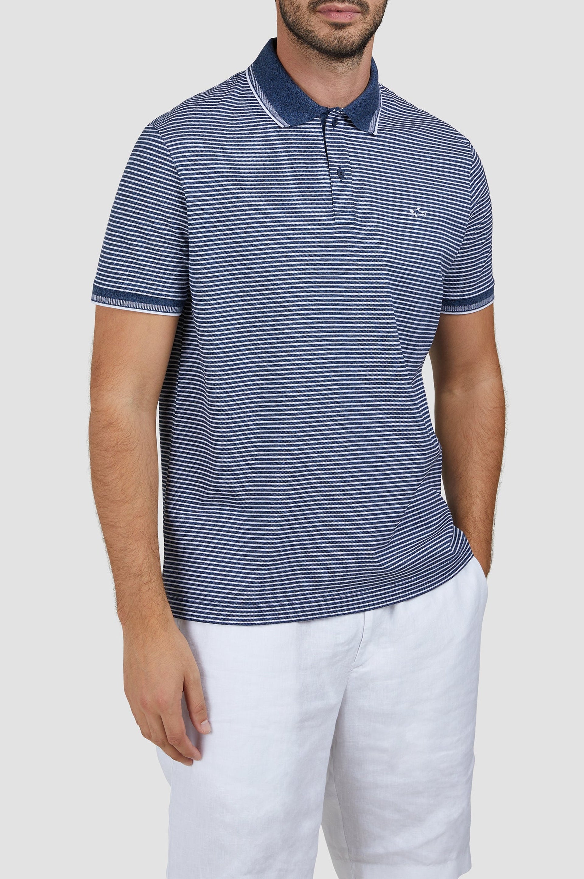 Striped button-up polo shirt - Blue & white