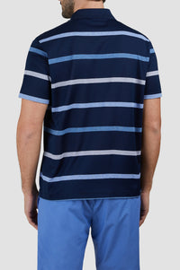 Striped button-up polo shirt - Grey-blue & Light blue