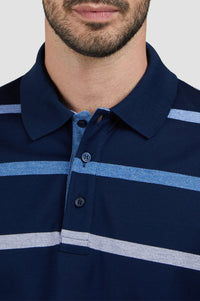 Striped button-up polo shirt - Grey-blue & Light blue