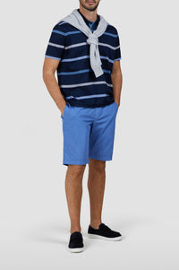 Striped button-up polo shirt - Grey-blue & Light blue