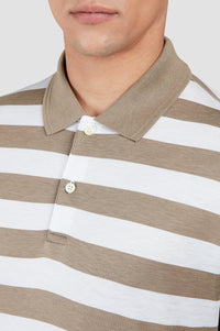 Button-down silk polo shirt - Beige & White