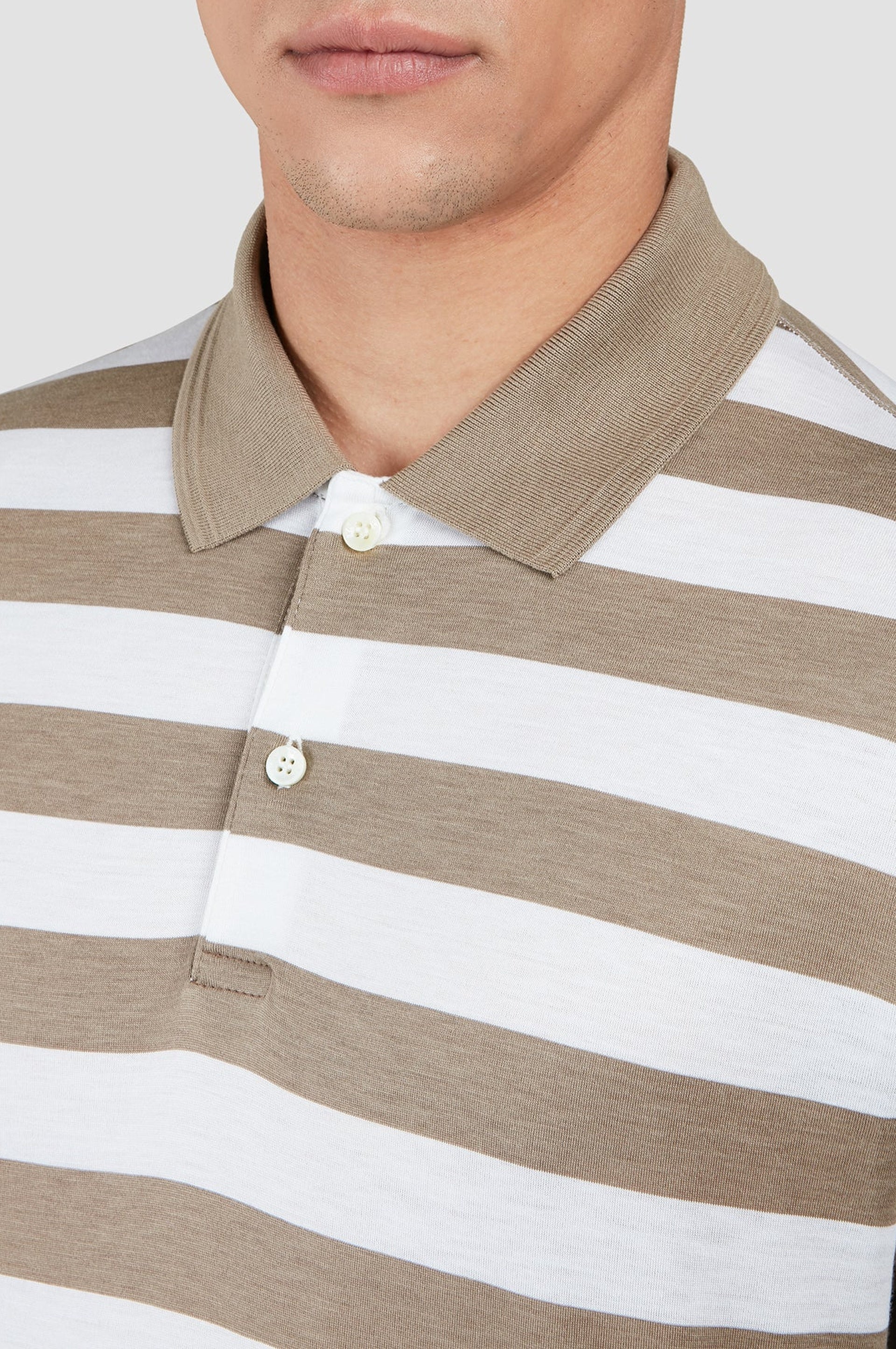 Button-down silk polo shirt - Beige & White