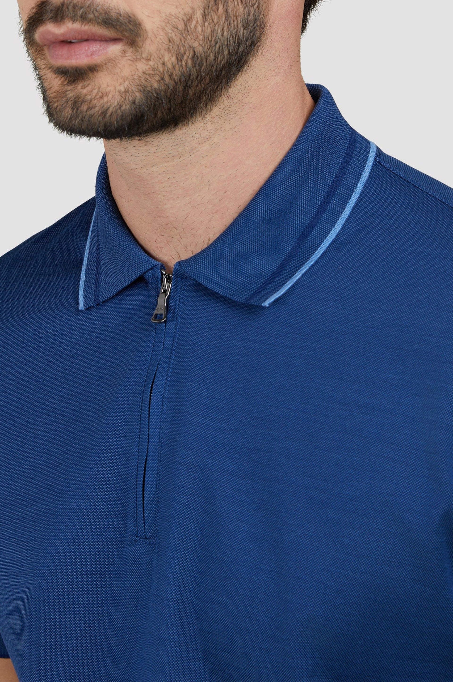 Zip-up polo shirt - Light blue & Air Force blue