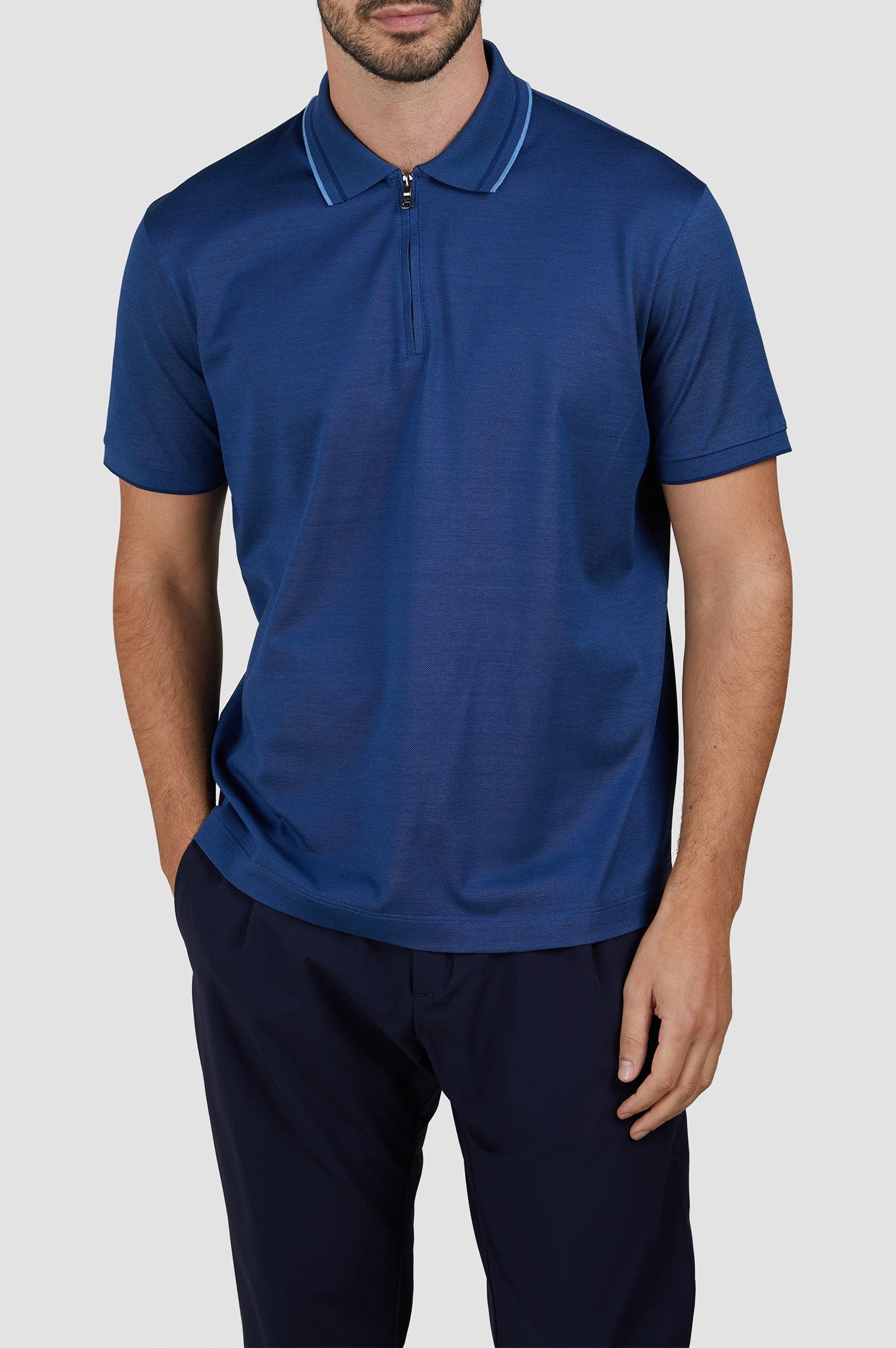 Zip-up polo shirt - Light blue & Air Force blue