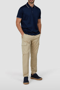 Button-down polo shirt - Blue chequered