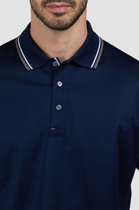 Button-down polo shirt - Blue chequered