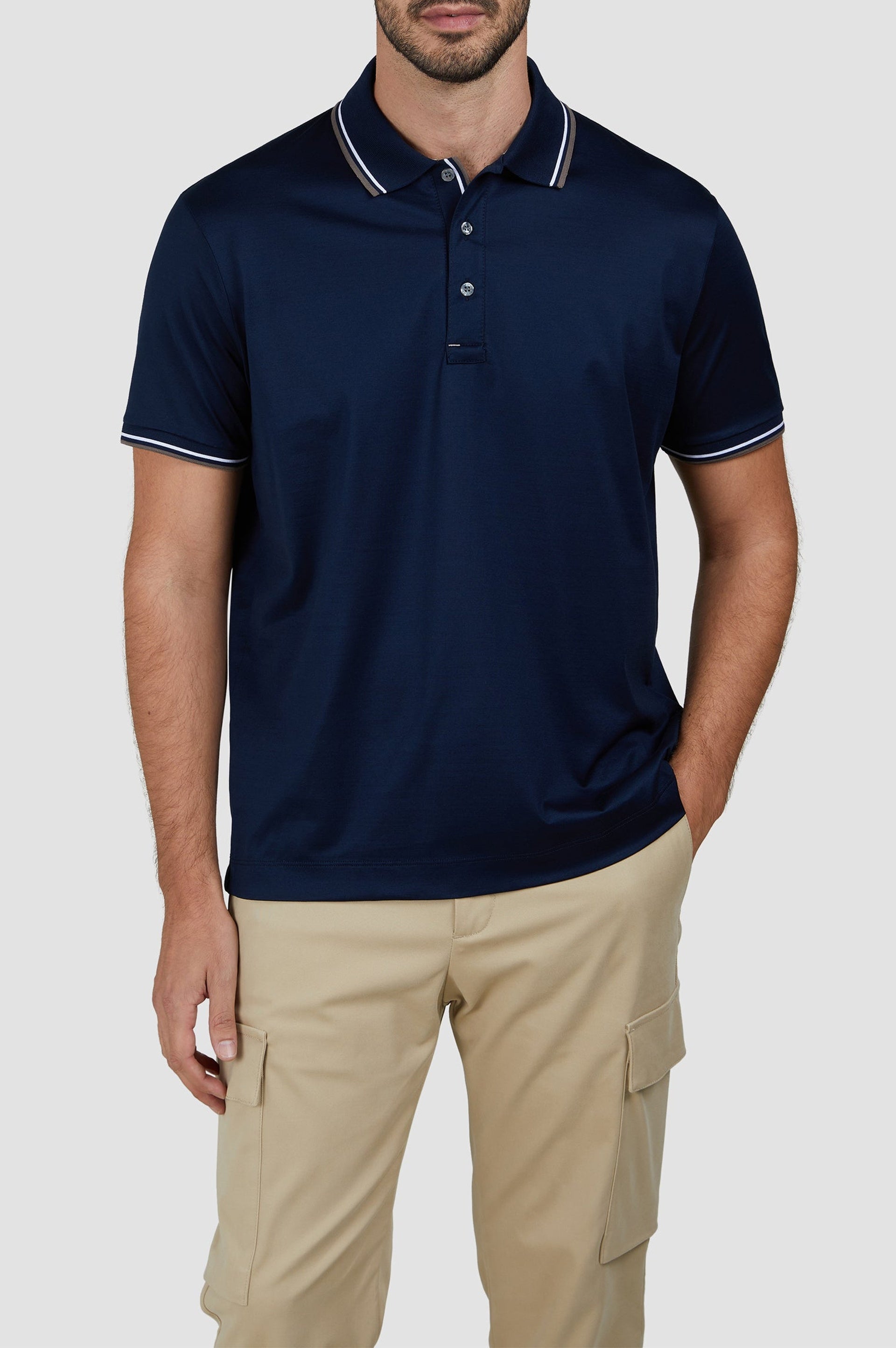 Button-down polo shirt - Blue chequered