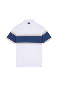 Polo boutonné et rayé - Bianco & Beige & Avio