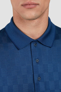 Polo boutonné à motifs - Bleu aviation & bleu