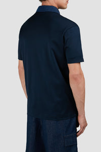 Polo shirt with contrasting collar - Blue chequered