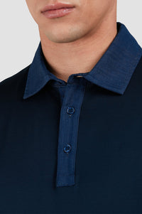 Polo shirt with contrasting collar - Blue chequered