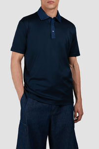 Polo shirt with contrasting collar - Blue chequered