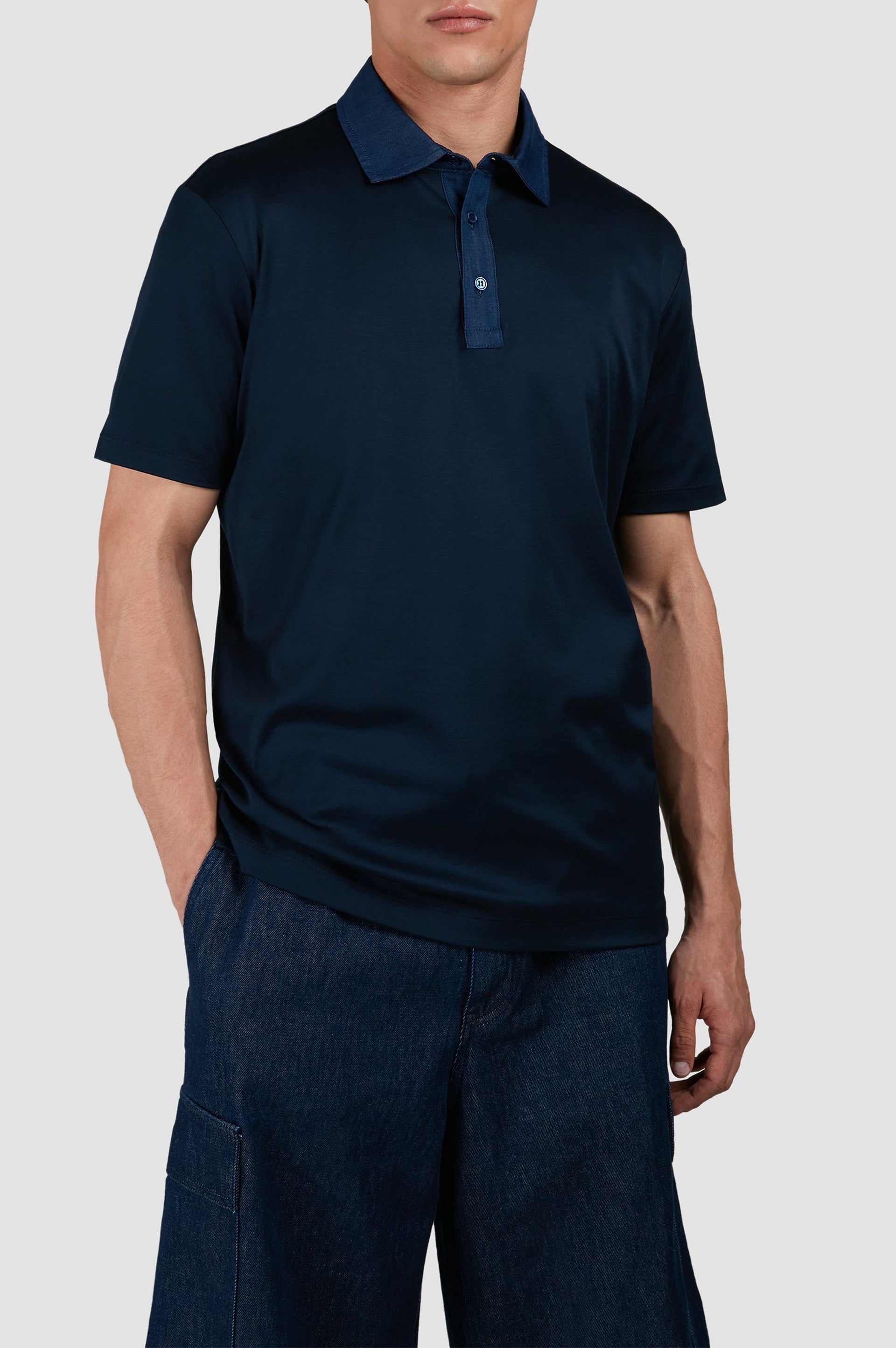 Polo shirt with contrasting collar - Blue chequered